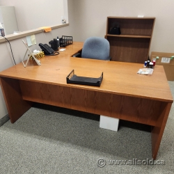Medium Maple L Suite Office Desk w/ Client Knee Space 72x78 apx